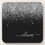 Silver Black Glitter Script Monogram Girly Name Bier Onderzetter<br><div class="desc">Zwart en zilver Glitter Script Monogram Naam PapierOnderzetters. Dit maakt het perfecte afstuderen,  de verjaardag,  de bruiloft,  het vrijgezellenfeest,  de verjaardag,  het baby shower of het bachelorette feest cadeau voor iemand die van glam luxe en chic stijlen houdt.</div>