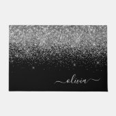 Silver Black Glitter Script Monogram Girly Name Deurmat (Voorkant)