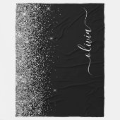 Silver Black Glitter Script Monogram Girly Name Fleece Deken (Voorkant)