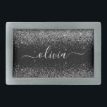 Silver Black Glitter Script Monogram Girly Name Gesp<br><div class="desc">Zwart en zilver Sparkle Glitter Script Monogram Name Belt Buckle. Dit maakt het perfecte afstuderen,  zoete 16 16,  18,  21,  30,  40,  50,  60,  70,  80,  90,  100 jaar,  bruiloft,  vrijgezellenfeest,  verjaardagsfeest,  baby shower of bachelorette cadeau voor iemand die van glam luxe en stijlvolle stijl houdt.</div>