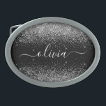 Silver Black Glitter Script Monogram Girly Name Gesp<br><div class="desc">Zwart en zilver Sparkle Glitter Script Monogram Name Belt Buckle. Dit maakt het perfecte afstuderen,  zoete 16 16,  18,  21,  30,  40,  50,  60,  70,  80,  90,  100 jaar,  bruiloft,  vrijgezellenfeest,  verjaardagsfeest,  baby shower of bachelorette cadeau voor iemand die van glam luxe en stijlvolle stijl houdt.</div>