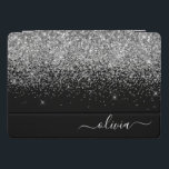 Silver Black Glitter Script Monogram Girly Name iPad Pro Cover<br><div class="desc">Silver and Black Faux Folie Metallic Sparkle Glitter Script Monogram Name Laptop Hoesje. Dit maakt de perfecte liefhebbende 16 verjaardag,  bruiloft,  vrijgezellenfeest,  verjaardagsdag,  baby shower of vrijgezellenfeest voor iemand die van luxe glam en stijl houdt.</div>