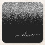 Silver Black Glitter Script Monogram Girly Name Kartonnen Onderzetters<br><div class="desc">Zwart en Zilver Sparkle Glitter Manuscript noemen de Monogram van het Manuscript de Onderzetters van het Papier. Dit maakt het perfecte afstuderen,  de verjaardag,  de bruiloft,  het vrijgezellenfeest,  de verjaardag,  het baby shower of het bachelorette feest cadeau voor iemand die van glam luxe en chic stijlen houdt.</div>