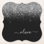 Silver Black Glitter Script Monogram Girly Name Kartonnen Onderzetters<br><div class="desc">Zwart en Zilver Sparkle Glitter Manuscript noemen de Monogram van het Manuscript de Onderzetters van het Papier. Dit maakt het perfecte afstuderen,  de verjaardag,  de bruiloft,  het vrijgezellenfeest,  de verjaardag,  het baby shower of het bachelorette feest cadeau voor iemand die van glam luxe en chic stijlen houdt.</div>