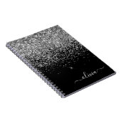 Silver Black Glitter Script Monogram Girly Name Notitieboek (Rechterzijde)