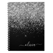 Silver Black Glitter Script Monogram Girly Name Notitieboek (Voorkant)