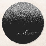 Silver Black Glitter Script Monogram Girly Name Ronde Kartonnen Onderzetter<br><div class="desc">Zwart en Zilver Sparkle Glitter Manuscript noemen de Monogram van het Manuscript de Onderzetters van het Papier. Dit maakt het perfecte afstuderen,  de verjaardag,  de bruiloft,  het vrijgezellenfeest,  de verjaardag,  het baby shower of het bachelorette feest cadeau voor iemand die van glam luxe en chic stijlen houdt.</div>