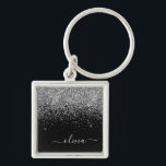 Silver Black Glitter Script Monogram Girly Name Sleutelhanger<br><div class="desc">Silver and Black Sparkle Glitter Script Monogram Name Keychains (Sleutelhanger). Dit maakt de perfecte liefhebbende 16 verjaardag,  bruiloft,  vrijgezellenfeest,  verjaardagsdag,  baby shower of vrijgezellenfeest voor iemand die van luxe glam en stijl houdt.</div>