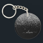 Silver Black Glitter Script Monogram Girly Name Sleutelhanger<br><div class="desc">Silver and Black Sparkle Glitter Script Monogram Name Sleutelhanger. Dit maakt de perfecte liefhebbende 16 verjaardag,  bruiloft,  vrijgezellenfeest,  verjaardagsdag,  baby shower of vrijgezellenfeest voor iemand die van luxe glam en stijl houdt.</div>
