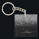 Silver Black Glitter Script Monogram Girly Name Sleutelhanger<br><div class="desc">Black and Silver Faux Folie Sparkle Glitter Script Monogram Naam Sleutelhanger. Dit maakt het perfecte zoete 16-jarige verjaardagscadeau,  bruiloft,  vrijgezellenfeest,  jubileum,  baby shower of vrijgezellenfeest voor iemand die van glamoureuze luxe en chique stijlen houdt.</div>