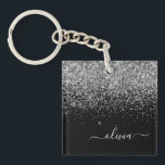 Silver Black Glitter Script Monogram Girly Name Sleutelhanger<br><div class="desc">Black and Silver Faux Folie Sparkle Glitter Script Monogram Naam Sleutelhanger. Dit maakt het perfecte zoete 16-jarige verjaardagscadeau,  bruiloft,  vrijgezellenfeest,  jubileum,  baby shower of vrijgezellenfeest voor iemand die van glamoureuze luxe en chique stijlen houdt.</div>