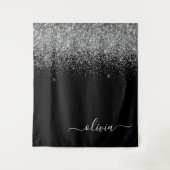 Silver Black Glitter Script Monogram Girly Name Wandkleed (Voorkant)