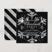 Silver & Black Glitter Snowflake Xmas Holiday Kaart (Voorkant / Achterkant)