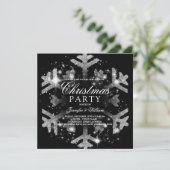 Silver & Black Glitter Snowflake Xmas Holiday Kaart (Staand voorkant)