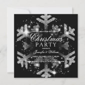 Silver & Black Glitter Snowflake Xmas Holiday Kaart (Voorkant)