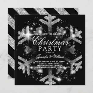 Silver & Black Glitter Snowflake Xmas Holiday Kaart