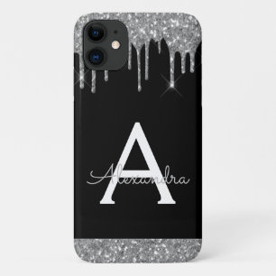 Silver Black Glitter Sparkle Elegant Monogram Case-Mate iPhone Case