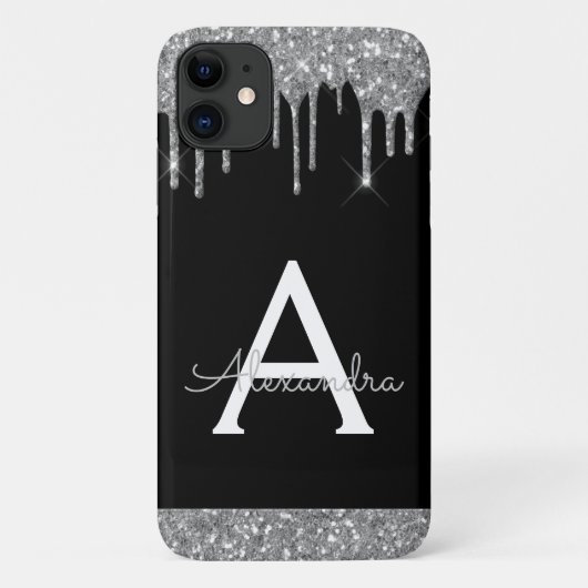 Silver Black Glitter Sparkle Elegant Monogram Case-Mate iPhone Case (Achterkant)