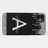 Silver Black Glitter Sparkle Elegant Monogram Case-Mate iPhone Case (Achterkant (horizontaal))