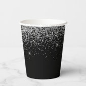 Silver Black Glitter Sparkle Monogram Paper Cups Papieren Bekers (Achterkant)