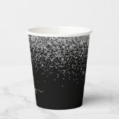 Silver Black Glitter Sparkle Monogram Paper Cups Papieren Bekers (Links)