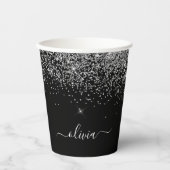 Silver Black Glitter Sparkle Monogram Paper Cups Papieren Bekers (Voorkant)