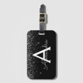 Silver Black Glitter & Sparkle Monogram Reizen Bagagelabel (Voorkant (verticaal))