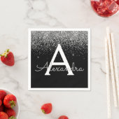Silver Black Glitter & Sparkle Monogram Verjaardag Servet (Insitu)