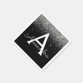 Silver Black Glitter & Sparkle Monogram Verjaardag Servet (Hoek)