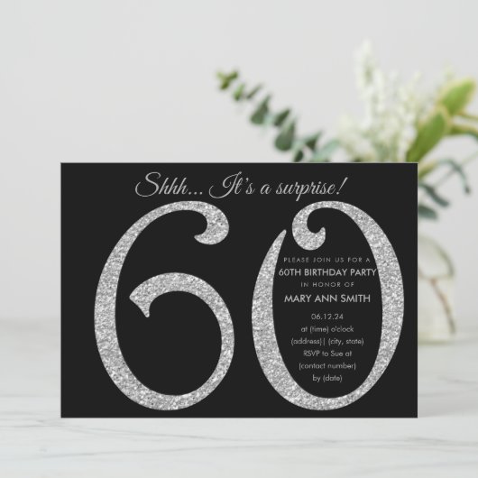 Silver Black Glitter Surprise 60ste verjaardagsfee Kaart (Staand voorkant)