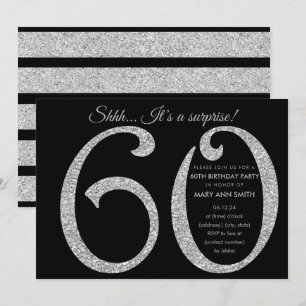 Silver Black Glitter Surprise 60ste verjaardagsfee Kaart