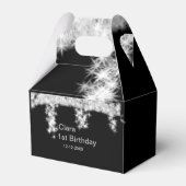 Silver Black glitter voegt naam verjaardagsjaar t  Bedankdoosjes (Achterkant)