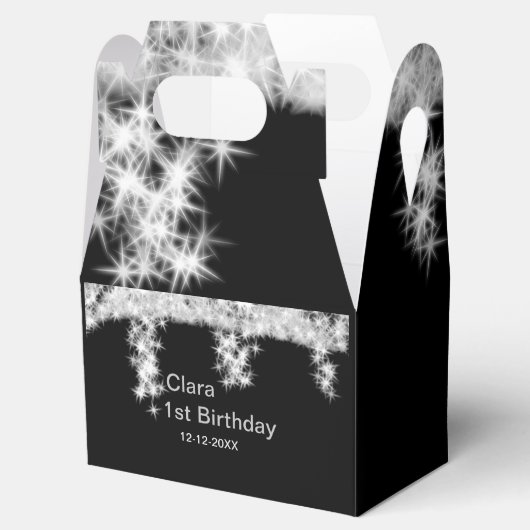 Silver Black glitter voegt naam verjaardagsjaar t  Bedankdoosjes (Geopend)