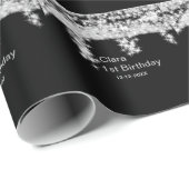 Silver Black glitter voegt naam verjaardagsjaar t  Cadeaupapier (Rol Hoek)