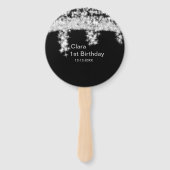 Silver Black glitter voegt naam verjaardagsjaar t  Handwaaier (Voorkant)