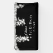 Silver Black glitter voegt naam verjaardagsjaar t Spandoek (Verticaal)