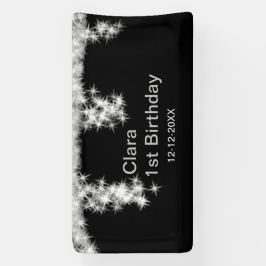 Silver Black glitter voegt naam verjaardagsjaar t  Spandoek (Verticaal)