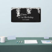 Silver Black glitter voegt naam verjaardagsjaar t Spandoek (Beurs)