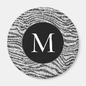 Silver Black Glitz Zebra Glitter Monogram Magneet (Voorkant)