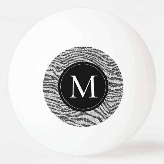 Silver Black Glitz Zebra Glitter Monogram     Pingpongbal (Voorkant)
