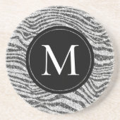 Silver Black Glitz Zebra Glitter Monogram Zandsteen Onderzetter (Voorkant)