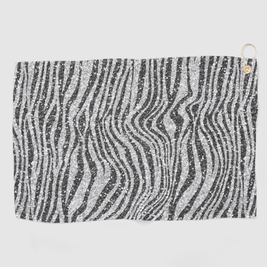Silver Black Glitzy Zebra Print Glitter Golfhanddoek (Horizontaal)