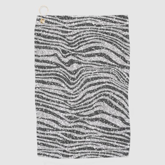 Silver Black Glitzy Zebra Print Glitter       Golfhanddoek (Voorkant)