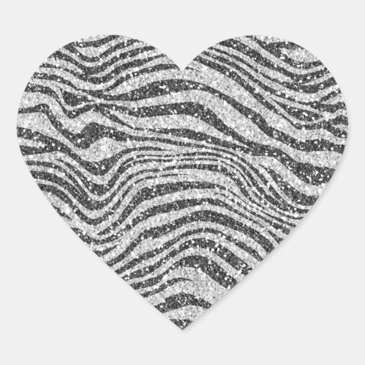 Silver Black Glitzy Zebra Print Glitter Hart Sticker (Voorkant)