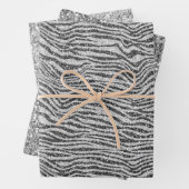 Silver Black Glitzy Zebra Print Glitter Inpakpapier Vel (In situ)