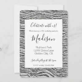 Silver Black Glitzy Zebra Print Glitter Kaart