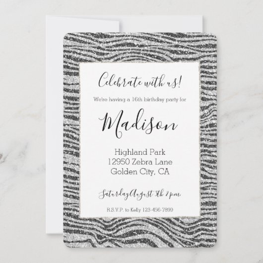 Silver Black Glitzy Zebra Print Glitter Kaart (Voorkant)