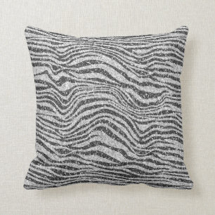 Silver Black Glitzy Zebra Print Glitter           Kussen