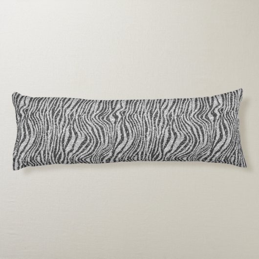 Silver Black Glitzy Zebra Print Glitter Lichaamskussen (Achterkant)