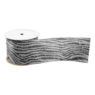 Silver Black Glitzy Zebra Print Glitter       Satijnen Lint